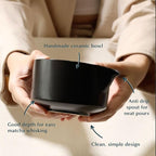 Naoki Matcha Traditional Ceramic Chawan Matcha Tea Bowl with Pour Spout Set - Hand Made Ceramic with Black Matte Glaze - For Perfectly Whisked Matcha Green Tea (18 Ounce)