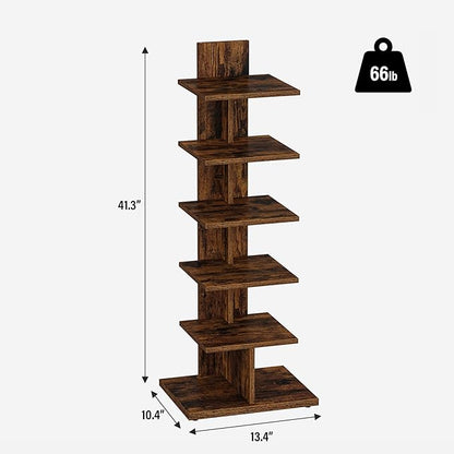 TUTOTAK Narrow Bookshelf, 6-Tier Bookcase, Spine Book Shelf - Image 2