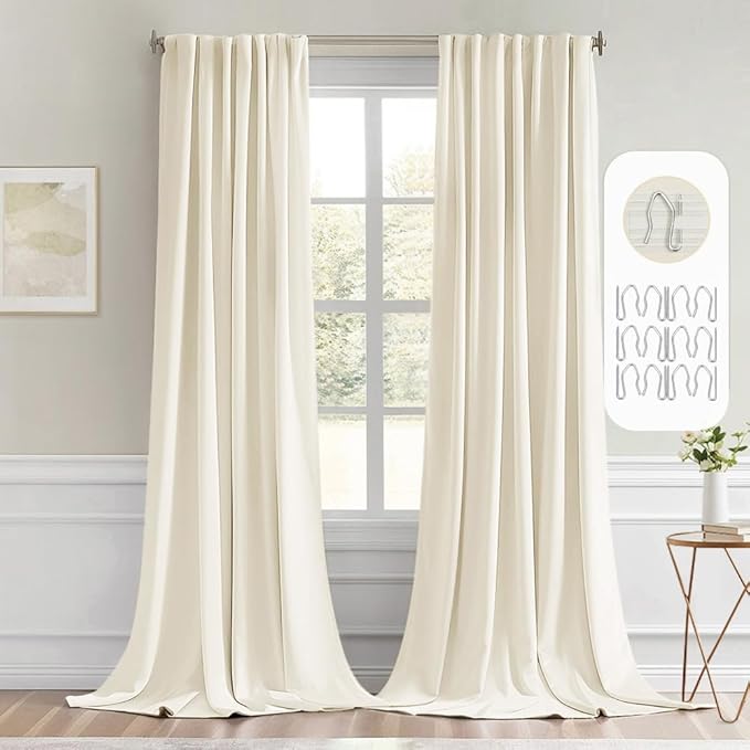 MIULEE Birch Back Tab Blackout Curtains 52x120 Inch Long 2 Panels Set | Rod by MIULEE