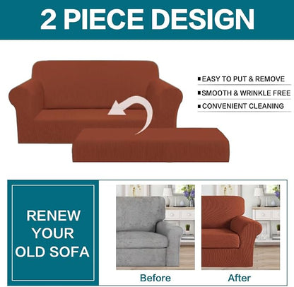 Turquoize Stretch Sofa Slipcover 2 Pieces Sofa Cover Couch Cover - Image 3
