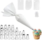 Stainless Steel Piping Tips Set with Reusable Piping Bags - Professional Icing Bags and Tips Set for Cake Decorating - Cupcakes, Cookies, Chocolate - Ultimate Cake Decorating Tips Kit (White)