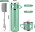 Stainless Steel Thermo 700ml/23.7oz Vacuum Insulated Bottle with Cup for Coffee Hot drink and Cold drink water flask.(Green,Single)