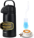 Updated Airpot Coffee Dispenser with Pump, 64 OZ Insulated Thermal Coffee Carafe for Keeping Hot - Cold Water, Party Chocolate Drinks & Stainless Steel Thermos Urn Large Thermal Hot Drink (Black)