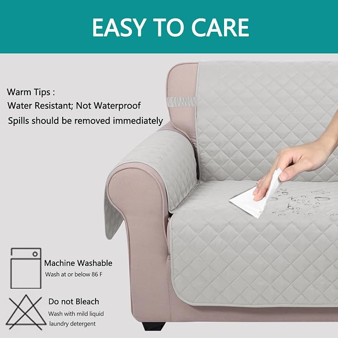 U-NICE HOME Reversible Recliner Chair Covers, Light Grey | 28''Recliner Cover - Image 5
