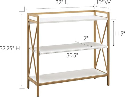 Leick Home Claudette Bookshelf, Satin Gold, 3 Shelves, Easy Assembly, 12 in D x - Image 3