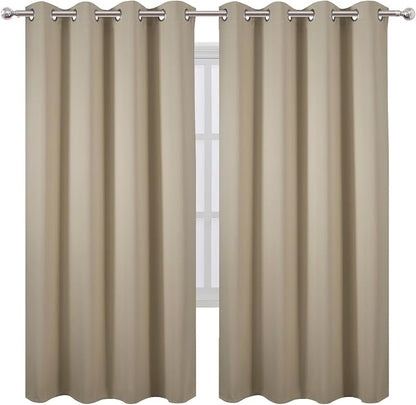 Blackout Curtains 66 x 72 Inch Long Beige Curtains Set of 2 Panels Room - Image 2