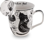 Karma Gifts 16 oz Black and White Boho Mug Beetle - Cute Coffee and Tea Mug - Ceramic Coffee Mugs for Women and Men