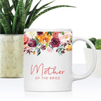 Andaz Press 11oz. Wedding Ceramic Coffee Tea Mug Gift, Fall Autumn Burgundy Orange Peach Flowers Roses Florals, Mother of the Bride, 1-Pack, Includes Gift Box