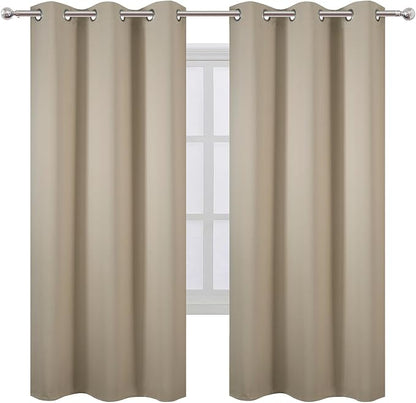 Beige Thermal Blackout Curtains/42 x 72 Inch/Set of 2 Panels Room Darkening - Image 2