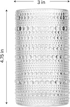 LEMONSODA Hobnail Highball Glasses Set of 4 – Vintage Clear Drinking Glass Cups 15oz – Textured Tall Retro Glassware Tumblers for Water, Iced Coffee, Cocktails, Soda, Juice (Highball 15oz, Set of 4)