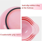 BoxedHome 4 Quart Large Plastic Mixing Bowls, Microwave Safe Mixing Bowl Set with Pour Spout, Nesting Bowls for Space Saving Storage(Fading Rose)