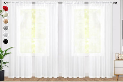 SpaceDresser Sheer White Curtains 4 Panels Rod Pocket Semi-Sheer Curtain 72 by SpaceDresser
