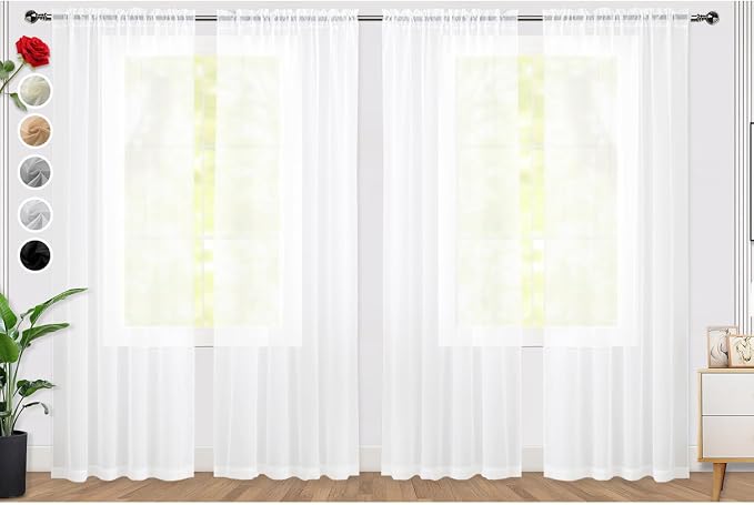 SpaceDresser Sheer White Curtains 4 Panels Rod Pocket Semi-Sheer Curtain 45 by SpaceDresser