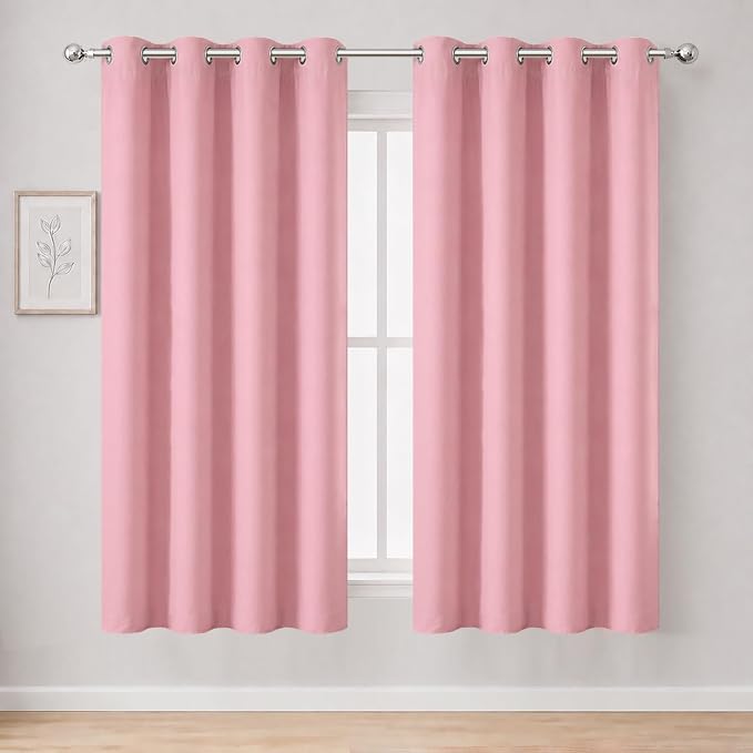 Blackout Curtains 52 x 63 inch/Pink Curtains Set of 2 Panels/Thermal Insulated by Lemomo