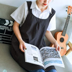NEWGEM Japanese Linen Cross Back Cooking Aprons for Women Men with Pockets Cute for Baking Kitchen