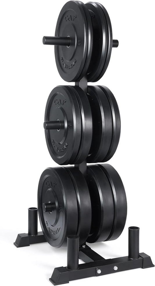 CAP Barbell 2-Inch Olympic Bumper Plate Weight Set with 6 Post Rack | 100-370 lbs | Multiple Options