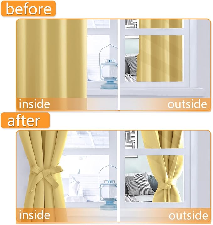 Room Darkening Curtains for Bedroom, 70 x 63 Inches, Light Yellow | Thermal - Image 4