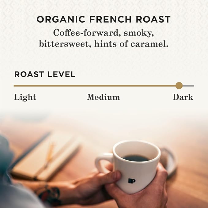 Peet's Coffee, USDA Organic Dark Roast Ground Coffee - French Roast 36 Ounces (2 Bags of 18 Ounces)