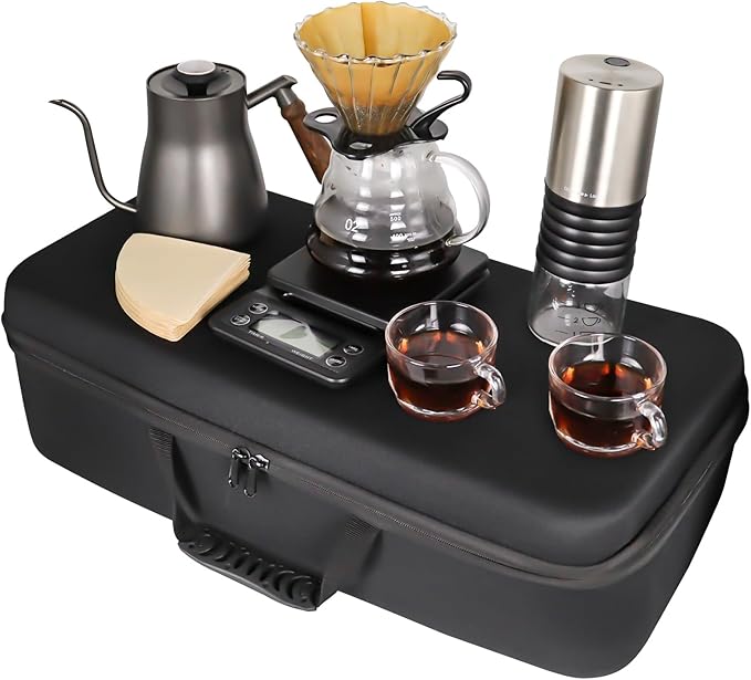 SOTECH Outdoor Coffee Hand Brewing Set Easy Operate Portable Travel Bag With Electric Grinder Hand Brewing Pot 850Ml For Outdoor Camping Rv Hiking Picnic (Coffee Set For 2 Cups)