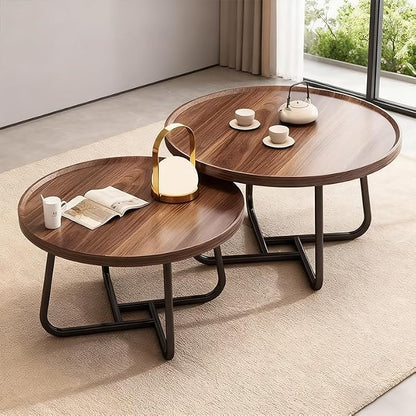 Round Nesting Coffee Table Set of 2, Mid Century Modern, Center - Image 9