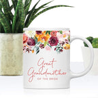 Andaz Press 11oz. Wedding Ceramic Coffee Tea Mug Gift, Fall Autumn Burgundy Orange Peach Flowers Roses Florals, Great Grandmother of the Bride, 1-Pack, Includes Gift Box