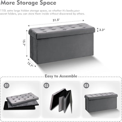 B FSOBEIIALEO Folding Storage Ottoman, Long Ottomans Shoes Bench, Velvet - Image 3
