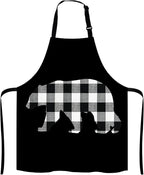 Black and White Buffalo Plaids Bear Apron Home Kitchen Waterproof Cooking Baking Gardening for Women Men