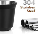RECAPS 80ml Stainless Steel Espresso Cups Set - 2 Pack Double Wall 304 Stainless Steel Demitasse Cups 2.7oz,Black (Small Cup)