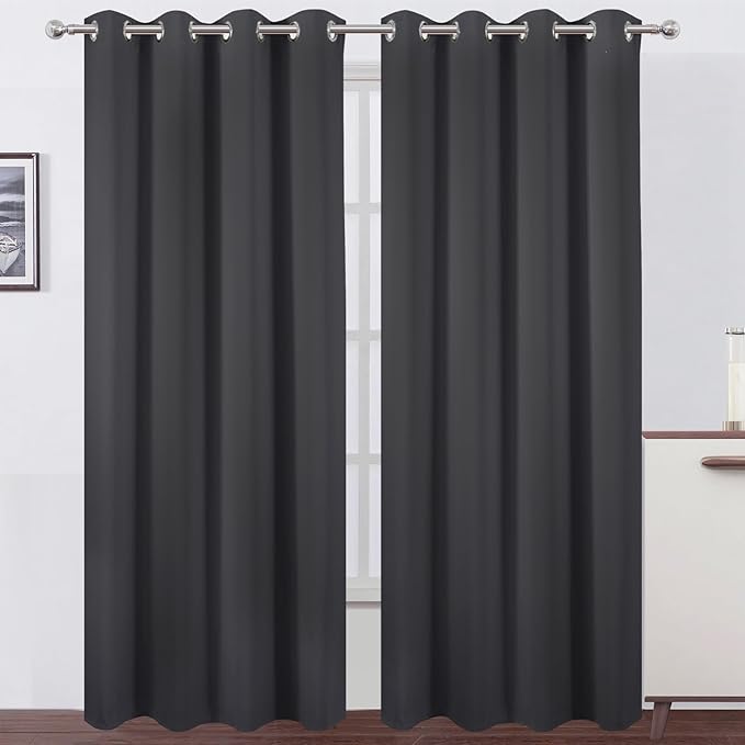 Blackout Curtains 52 x 84 inches Long Dark Grey Curtains Set of 2 Panels by Lemomo