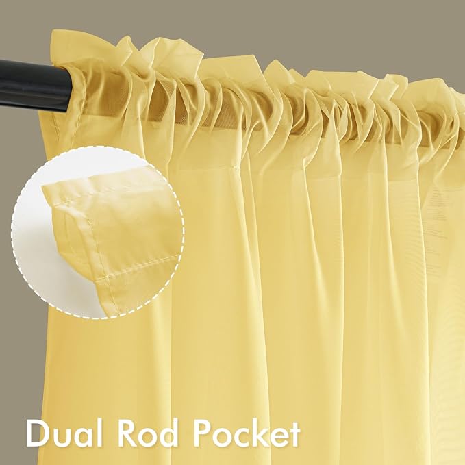 MIULEE Yellow Sheer Curtains 90 Inches Long 4 Panels 42 x 90 Inches | Light - Image 3