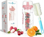 AquaFrut 32 OZ Fruit Infuser Water Bottle BPA-Free Fruit Infusion Sports Bottle - Flip Top Lid w Drinking Spout, Leak Proof, Made of Durable Tritan. Free Recipe eBook! (Rose)