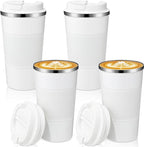 Sabary 4 Pack 16 oz Bulk Travel Coffee Mug with Lid Reusable Vacuum Insulated Coffee Tumbler Double Wall Thermal Stainless Steel Camping Tea Cup for Christmas Winter Drinks Employee Gift(White)