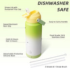 BJPKPK Water Bottle with Straw Lid, 24oz Vacuum Insulated Water Bottles, Metal Stainless Steel Thermos for Sports, Travel, BPA Free Leak Proof Thermos, Cups, Flasks, Tumblers,Green