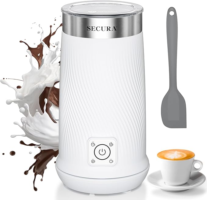 Secura 4-in-1 Electric Milk Frother & Warmer – Hot/Cold Foam Maker for Lattes, Cappuccinos, Macchiatos, Hot Chocolate & Matcha – IPX6 Splashproof, Auto Shut-Off, Teflon-Free & BPA-Free