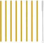 Short Cocktail Straws, Metal Stainless Steel Reusable Small Mini Coffee Stir Drinking Straw for Party Accessories Mason Jar Tumbler Juice Box Tea Coffee Mocktails Mojito Drinks with Brush, Gold 8Pcs