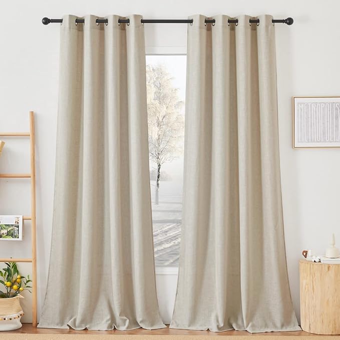 NICETOWN Linen Curtains 108 inch Length 2 Panels, Grommet Semi Sheer Linen by NICETOWN