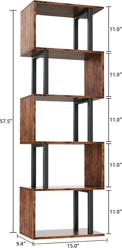 Furologee 6 Tier Bookshelf, Tall S Shaped Geometric Bookcase, Modern Display - Image 3