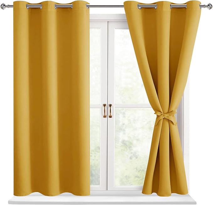 Blackout Curtains for Bedroom, Mustard Yellow 42 x 54 Inch 2 Panels | Thermal by Hiasan