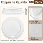 180 Pack Coffee Cup Lids - Disposable Coffee Lid, White Plastic Lids for 10, 12, 16, 20, 24 oz Paper Cups, Leak Proof Cup Lid 3.54 Inches/90 mm Diameter