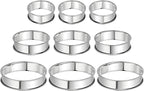 HARFINGTON 9pcs Crumpet Rings 2.36" 3.15" 3.94" Nonstick Round Cake Ring Stainless Steel Double Rolled English Pastry Rings for Kitchen Baking Crumpet Dessert, Silver