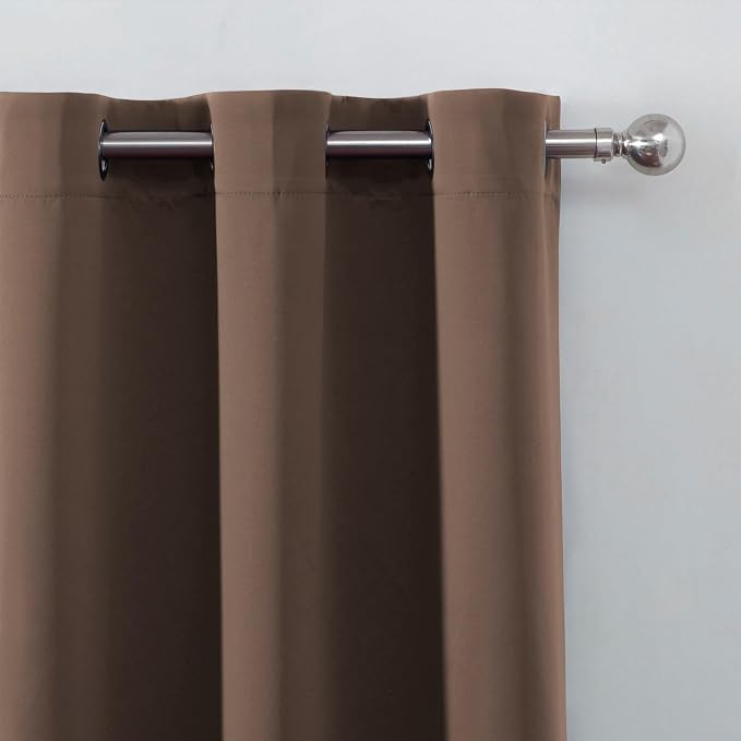 Blackout Curtains 66 x 72 Inch Long Chocolate Curtains Set of 2 Panels Room - Image 6