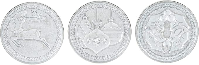 Nordic Ware 01236 Yuletide Cast Cookie Stamps, 3-inch rounds, Silver