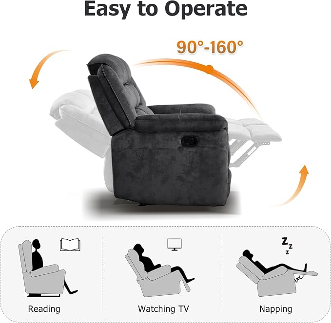 EBELLO 3 Pieces Reclining Living Room Set, Overstuffed Soft Fabric Manual - Image 4