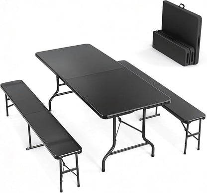 VINGLI Picnic Table Set with 2 Benches, 6 Feet Camping Table Chair Set by VINGLI