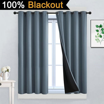 Yakamok Stone Blue 100% Blackout Curtains 45 Inches Long 52" Wide 2 Panel | - Image 2