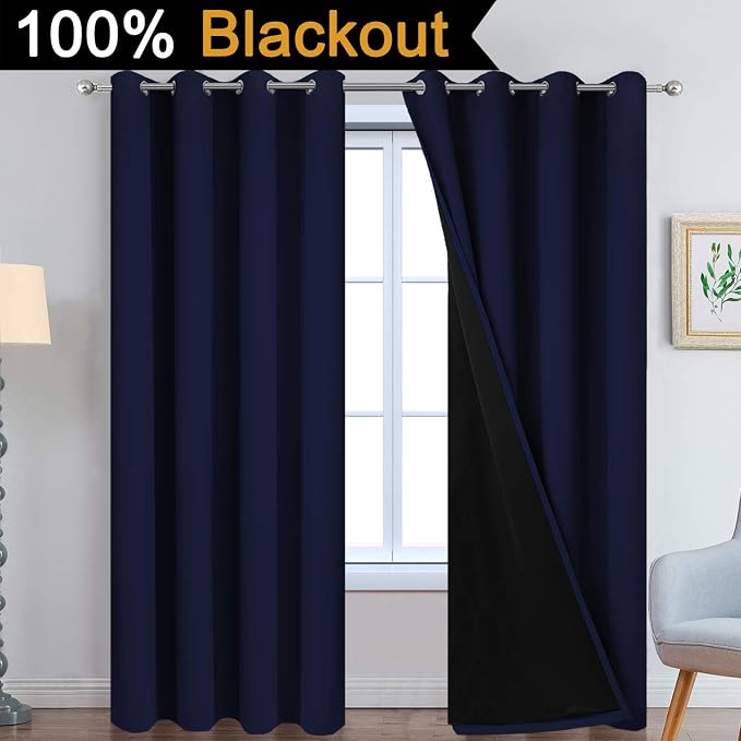 Yakamok Navy Blue 100% Blackout Curtains 96 Inches Long 52" Wide, 2 Panels | - Image 2