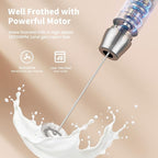 Maestri House Rechargeable Milk Frother with Stand, LunaFro Handheld Electric Foam Maker Waterproof Detachable Stainless Steel Whisk Drink Mixer Foamer for Lattes, Cappuccino