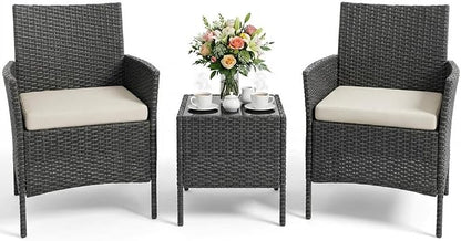 3PCS Outdoor Patio Bistro Set, PE Rattan Wicker Armchairs by Garvee
