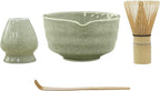 Matcha Whisk Set, Japanese Tea Set includes Matcha Bowl with Spout, Matcha Whisk and Holder, Bamboo Matcha Scoop - 4 Pcs Ceremonial Grade Matcha kit for Matcha Tea Lovers (Jade Green)