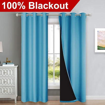 NICETOWN Teal Blue Full Shade Curtain Panels, Teal Blue, Pair of Thermal - Image 2